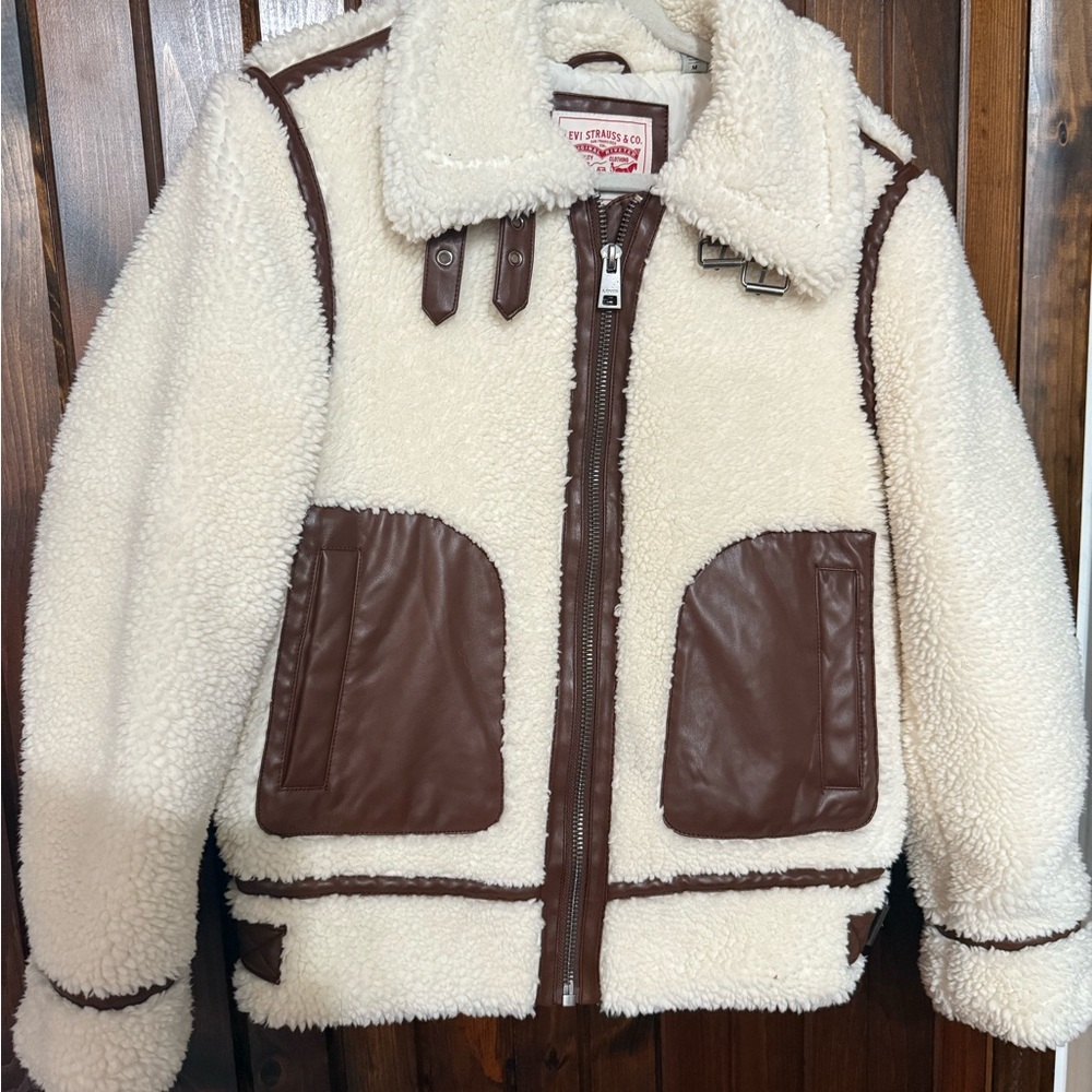 Levi's Woman’s Sherpa & Faux Leather Moto Jacket Size Medium